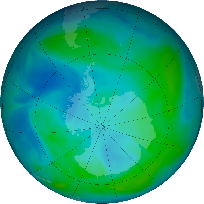 Antarctic ozone map for 22 January 2014